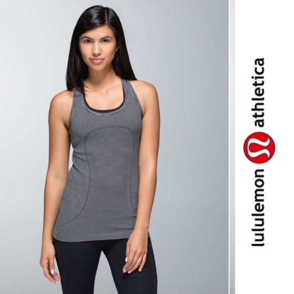 lululemon athletica Tops - Lululemon Run Swiftly Tech black white stripe Tank Top 4